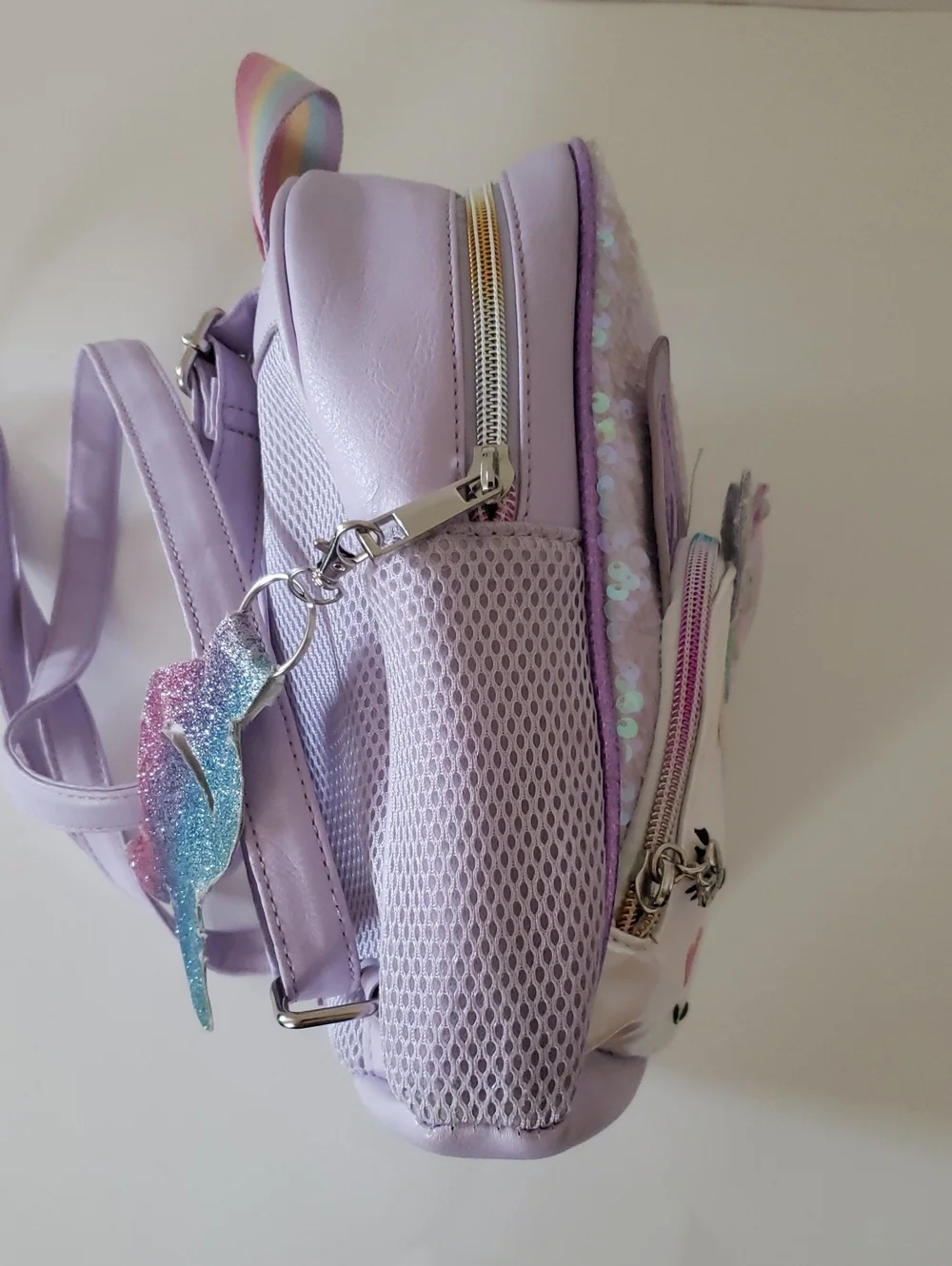 Unicorn Sequin Kids Backpack Lavender. Miss Gwen butterfly flower crown rainbow